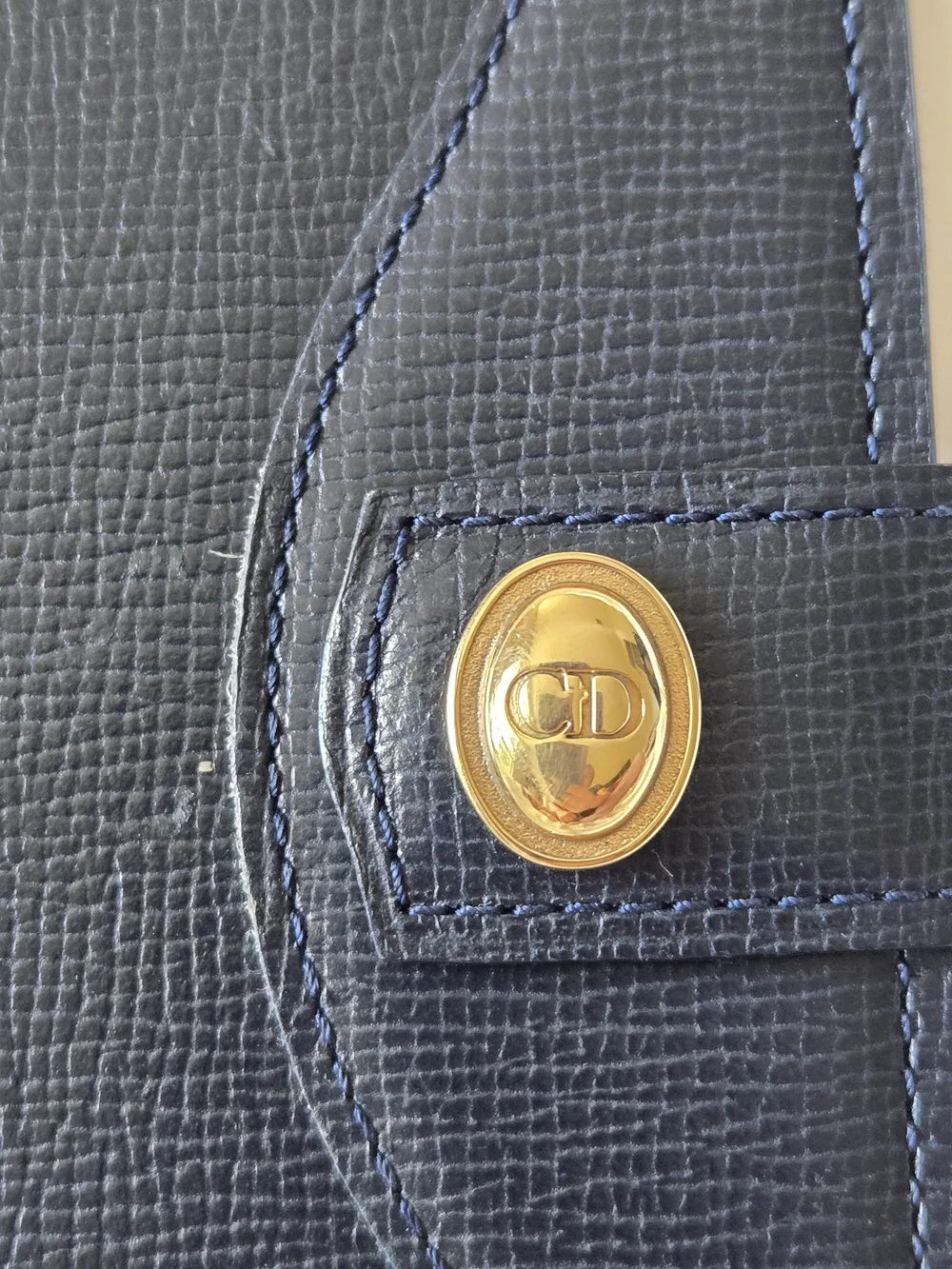 Dior Navy Blue Leather Bifold Wallet with Gold Snap With COA